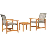 vidaXL 3-tlg. Bistro-Set Grau Poly Rattan und Akazienholz