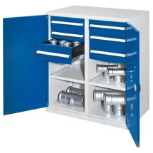 Kappes Schwerlast-Flügeltürenschrank,HxBxT 1100x1000x600mm,2xStahlboden,6 Schublade(n),Mitteltrennwand,Zyl.-Schl.,Sockel