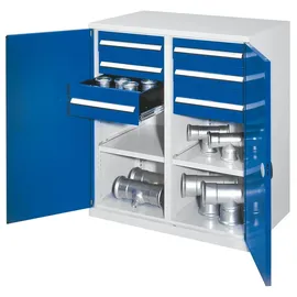 Kappes Schwerlast-Flügeltürenschrank,HxBxT 1100x1000x600mm,2xStahlboden,6 Schublade(n),Mitteltrennwand,Zyl.-Schl.,Sockel