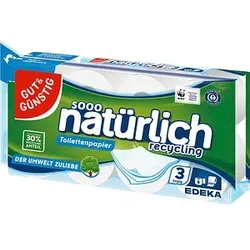 GUT&GÜNSTIG Toilettenpapier natürlich recycling 3-lagig Recyclingpapier, 8 Rollen