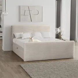 kaiser möbel Boxspringbett mit bettkasten und topper 160x200 TRENTO stoff Plüsch Cord Ecru H3-Bonell - Creme
