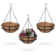 Relaxdays Blumenampel 50 x 31 cm Braun/Schwarz