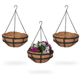Relaxdays Blumenampel 50 x 31 cm Braun/Schwarz