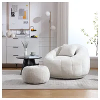 OKWISH Stuhl runder drehbarer Sitzsack-Stuhl (360°-freie Rotation super weiche Couch), hoher Dichte Memory-Schaum gefüllter erwachsener Sitzsack-Stuhl beige