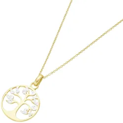 Goldkette LUIGI MERANO "mit Lebensbaum-Anhänger und Brillanten, Gold 585", gold (goldfarbig, silberfarbig, bicolor), Halsketten, Damen, 45cm, Gelbgold 585