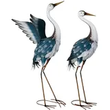 Relaxdays Gartendeko-Figur Reiher 2er Set, Weiß,Blau,Hellbraun