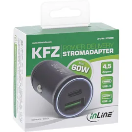 InLine USB KFZ Stromadapter PD, 12/24V USB-A + USB-C, max. 60W, schwarz