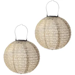 MARELIDA LED Solar Lampions mit Blumenmuster beige 25cm Party Balkon Terrasse 2St
