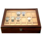 BOGAZY Uhrenbox uhrenschachtel 18-teilige Uhrenbox Aus Holz Mit Transparenter Glasabdeckung, Abschließbare Aufbewahrungsbox for Schmuck Uhren Aufbewahrungsbox