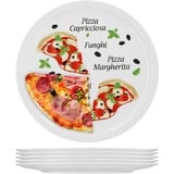 VAN WELL 6er Set Pizzateller Margherita groß 30,5cm Porzellan Teller mit Motiv - für Pizza / Pasta–