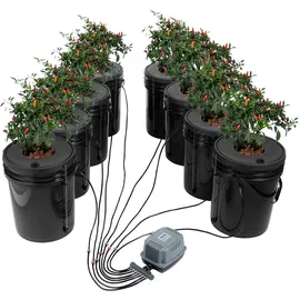 Vevor DWC Hydroponics Grow System, Hydroponisches Anbausystem, Deep Water Culture 5-Gallonen 8 Eimer, DWC-System mit Luftpumpe, Luftsteinen und Wasserstandsanzeige für Blattgemüse