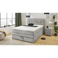 'massivart' Boxspringbett 140 x 200 cm hellgrau Cordbezug mit