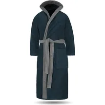 Normani Unisex Baumwoll Bademantel mit Kapuze Izmit in Marine/Grau | Gr.: XXL