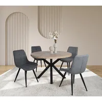 Duo Collection Essgruppe DUO COLLECTION "Esszimmergruppe Damira & Iris", schwarz (kieselgrau, schwarz), MDF, Polyester, Sitzmöbel-Sets, Essgruppe, Ø 120 cm, massives Metallgestell, bis 100 kg belastbar