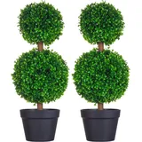 Homcom 2er-Set Buchsbaum groß 60 cm, UV-beständige Kunstpflanze, Plastik Künstliche Pflanzen im Topf, Kunstbaum, Fake Plant wie echt für Wohnzimmer Schlafzimmer Büro Garten Deko Geschenk