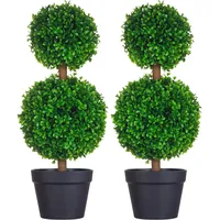 Homcom 2er-Set Buchsbaum groß 60 cm, UV-beständige Kunstpflanze, Plastik Künstliche Pflanzen im Topf, Kunstbaum, Fake Plant wie echt für Wohnzimmer Schlafzimmer Büro Garten Deko Geschenk