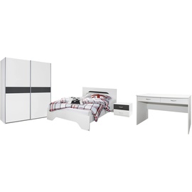 RAUCH Noosa Set 4-teilig, Weiß / Grau Metallic, bestehend aus Drehtürenschrank Bett Nachttisch Schreibtisch