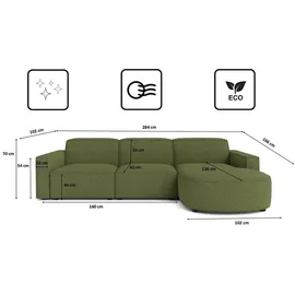 kaiser möbel Ecksofa Cursal Round L-Form, Stoff Artico, Moss, Rechts - Grün