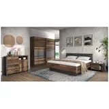 FORTE Komplettschlafzimmer Schlafzimmer CLIF 220, 5-tlg Komplettset Optik: Old Wood Vintage, (Komplett-Set, 5-tlg., 2x Nachtkommode, Doppelbett, Kommode, Schwebetürenschrank) braun|grau