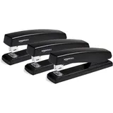 Amazon Basics Hefter mit 1000 Klammern, 3er-Pack, 10-Blatt-Kapazität, rutschfester Gummifuß, Heim, Büro, Schwarz