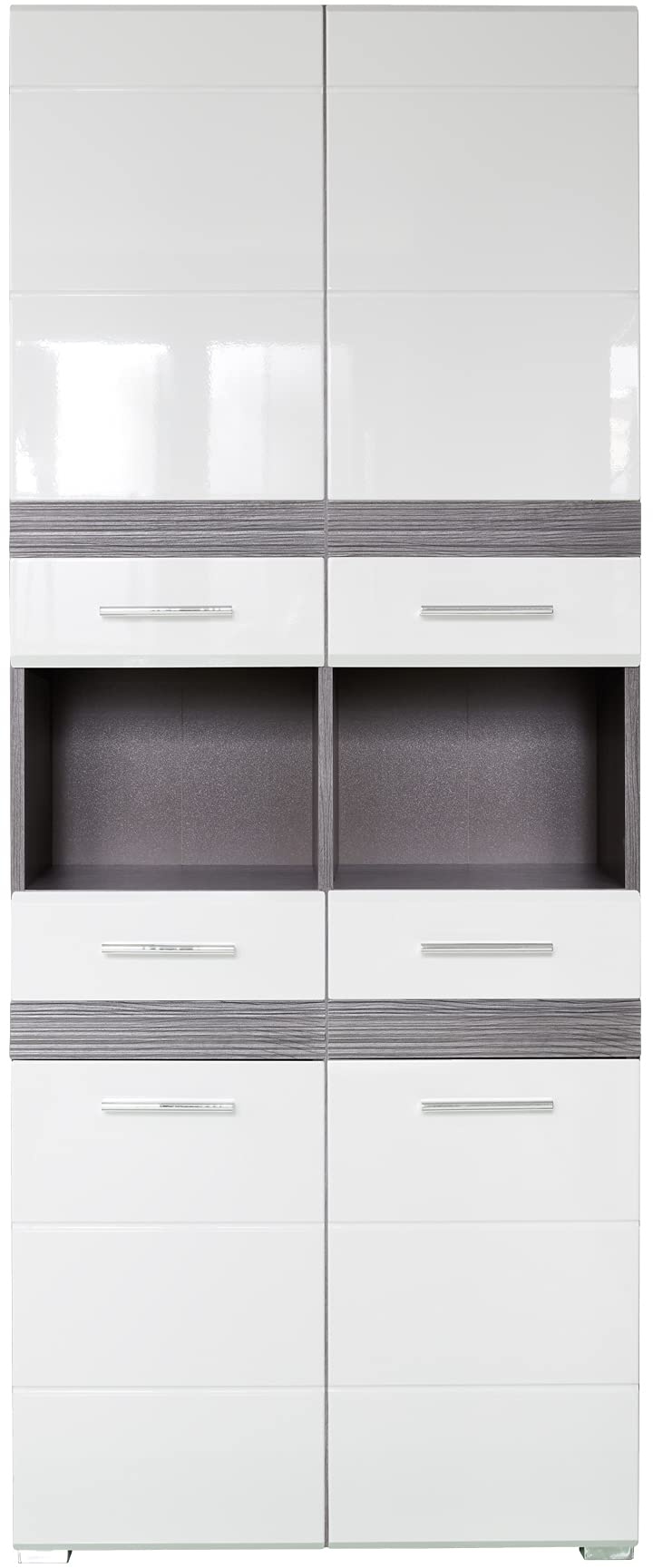 trendteam smart living - Hochschrank Schrank - Badezimmer - Set One - Aufbaumaß (BxHxT) 73 x 182 x 31 cm - Farbe Weiß mit Sardegna Rauchsilber - 133610503
