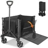 Homecall Bollerwagen Faltbar Bis 100KG Strandwagen Handwagen mit Reflektorstreifen, Verstellbarem Griff Gartenwagen Strandwagen - Faltbarer Bollerwagen Für Hunde (Klein), Einkaufen, Camping, Schwarz