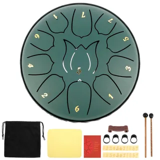 IXTIX Rain Drum Outdoor, Steel Tongue Drum (18,5 * 16,5cm,11 Noten) Zungentrommel D Dur Lotus-Modell Handpan Instrument, Alloy Stahlzungentrommel, Meditation Klangheilung für Anfänger (Grün)