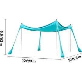 Vevor Strandzelt mit Sonnenschutz (UPF 50+) 3 x 3 x 2 m, Strandmuschel mit Sandsäcken & Stützstangen & Sandschaufeln, Tragbares Sonnensegel für Familienausflüge Camping Angeln Grün
