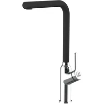 VIZIO Wasserhahn Küchenarmatur, BOD, mit 360° schwenkbarem L-Auslauf, Verchromt / Schwarz Granit