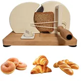 KIRJAUDU Brotschneidemaschine Manuell, Klassischer Brotschneider mit Holzschneidebrett & Edelstahlklinge, Einstellbare Schnittstärke, Rutschfest & Leicht zu Reinigen, für Haushalt, Café und Bäcker