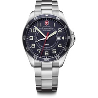 Victorinox Herren-Uhr FieldForce GMT, Herren-Armbanduhr, analog, Quarz, Wasserdicht bis 100 m, Gehäuse-Ø 42 mm, Armband 21 mm, 135 g, Blau/Silber