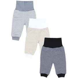 TupTam Pumphose Baby Jungen 3er Pack – Bequeme Baby Hosen Jungen aus Baumwolle, Oeko-TEX Zertifiziert, Farbe: Streifen Beige Dunkelblau Grau, Größe: 80 - 80