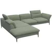 FLEXLUX Ecksofa Salino, Funktionssofa mit Ottomane, Relaxsofa, Ecksofa, Sofa mit Arm- und Kopfteil-Verstellungen, Kaltschaum & Stahl-Wellen grün