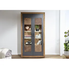 Massivmoebel24 Vitrine Sheesham 103 x 40 x 201 cm Gebeizt
