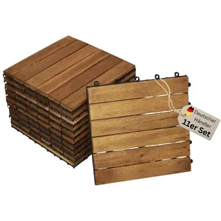 trelevo Holzfliese 01, Akazienholz geölt, 11 Fliesen für 1m2, 30x30 cm, Bodenbelag mit Drainage, Balkonfliesen/Terassenfliesen/Klickfliesen