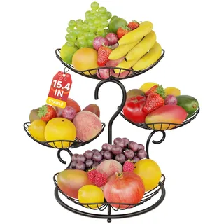 PouHenier.jh 4 Etagen Schwarz Obstkorb Obstschale, Groß Mehrstöckig Küche Gemüsekorb, Metall Obst Gemüse Etagere Aufbewahrung Obstregal, Modern Stabiles Eckig Obstbehälter, Einfache Einrichtung