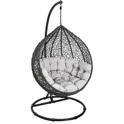 Korb Hängesessel mit Gestell + Kissen Hängestuhl Lounge Hängekorb Schaukel Sessel