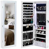 LEADZM Schmuckschrank Hängend, Wandspiegel, Spiegelschrank mit 8 LED-Glühbirnen, Abschließbarer Wandschrank, Hängeschrank, Schmuckaufbewahrung, Schmuck-Organizer, 37 x 10 x 108 cm, Weiß