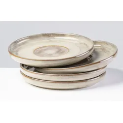 Untertasse GIPFELSTÜCK "Nebelwald", beige, B:14,5cm Ø:14,5cm, Steinzeug, Speiseteller, Scandi-Style, glänzende Reaktivglasur, jedes Stück ein Unikat