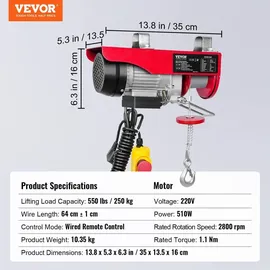 Vevor Flaschenzug Metall 12m rot