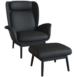 Ohrensessel FLEXLUX "Padova", schwarz (deep schwarz), B:92cm H:99cm T:103cm, 100% Echteder, Sessel, Stil & Komfort, organische Form, Ledenstütze integriert, Fuß schwarz