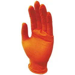 Nitrilkautschuk Handschuhe M - 50 Stk. Einweghandschuhe orange mit Diamantenstruktur - Schutz vor Öl Farbe Reinigungsmitteln - Lebensmittelkontakt CE-zertifiziert