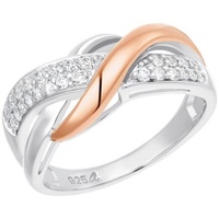Amor Fingerring »Twisted«, 35836269-56 roségoldfarben-weiß + kristallweiß
