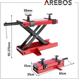 Arebos Motorradheber, Motorrad Hebebühne, Wagenheber, 500kg, Rot, Spindelantrieb, 95 bis 375 mm Höhenverstellbar