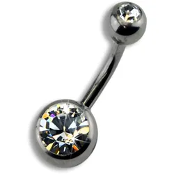 Bauchnabelpiercing ZEEME "Titan silberfarben Kristall weiß", grau (grau, weiß), Piercings, Damen, Titan