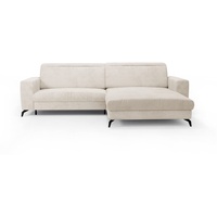 CAVADORE Ecksofa Bounce mit Cord-Bezug / L-Form-Sofa mit Schlaffunktion, Bettkasten, + Kopfteilverstellung / 290 x 88-108 x 178 / Breitcord, Creme-Beige