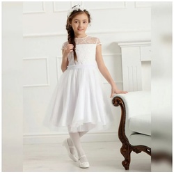 Dalary Tüllkleid Blumenmädchenkleid Kommunionkleid Dalary DK-116 Weiß 146