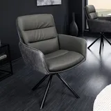 Riess-Ambiente Stuhl BIG GEORGE grau Echtleder Microfaser mit Armlehne schwarze Metallbeine Drehbarer