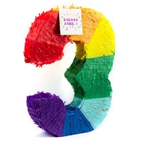 Trendario Pinata Zahl 3 - Mehrfarbig - ungefüllt - Ideal zum Befüllen mit Süßigkeiten und Geschenken - Piñata für Kindergeburtstag Spiel, Geschenkidee, Party, Hochzeit