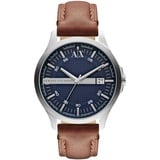 Armani Exchange Uhr für Herren , DreizeigerDatumswerk, 46mm Silber / Stahl Edelstahlgehäuse mit einem Lederarmband, AX2133